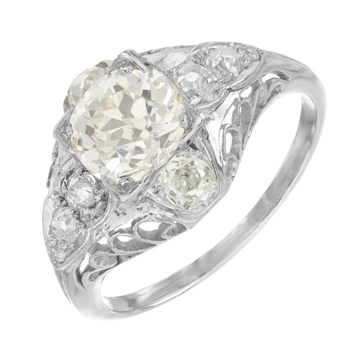 EGL Certified 1.40 Carat Victorian Diamond Filigree Platinum Engagement Ring