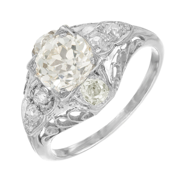 EGL Certified 1.40 Carat Victorian Diamond Filigree Platinum Engagement Ring