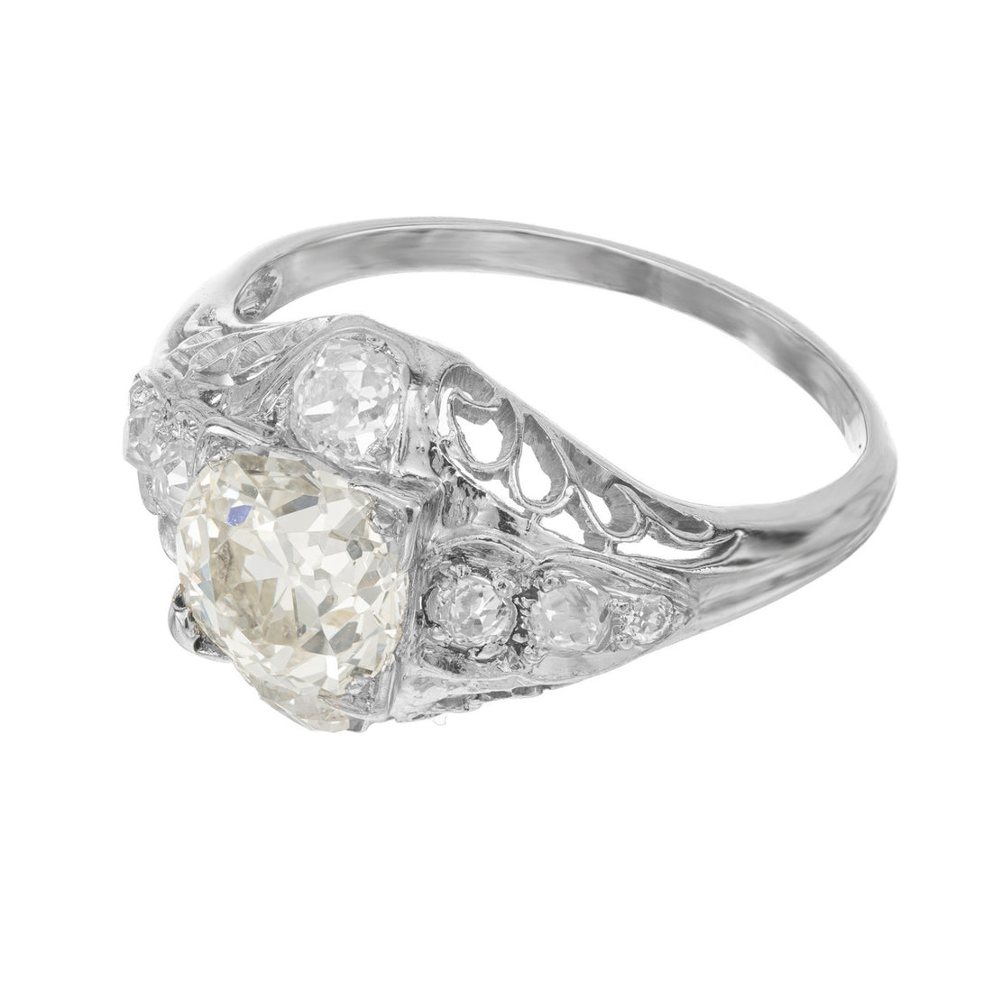 EGL Certified 1.40 Carat Victorian Diamond Filigree Platinum Engagement Ring – image 4