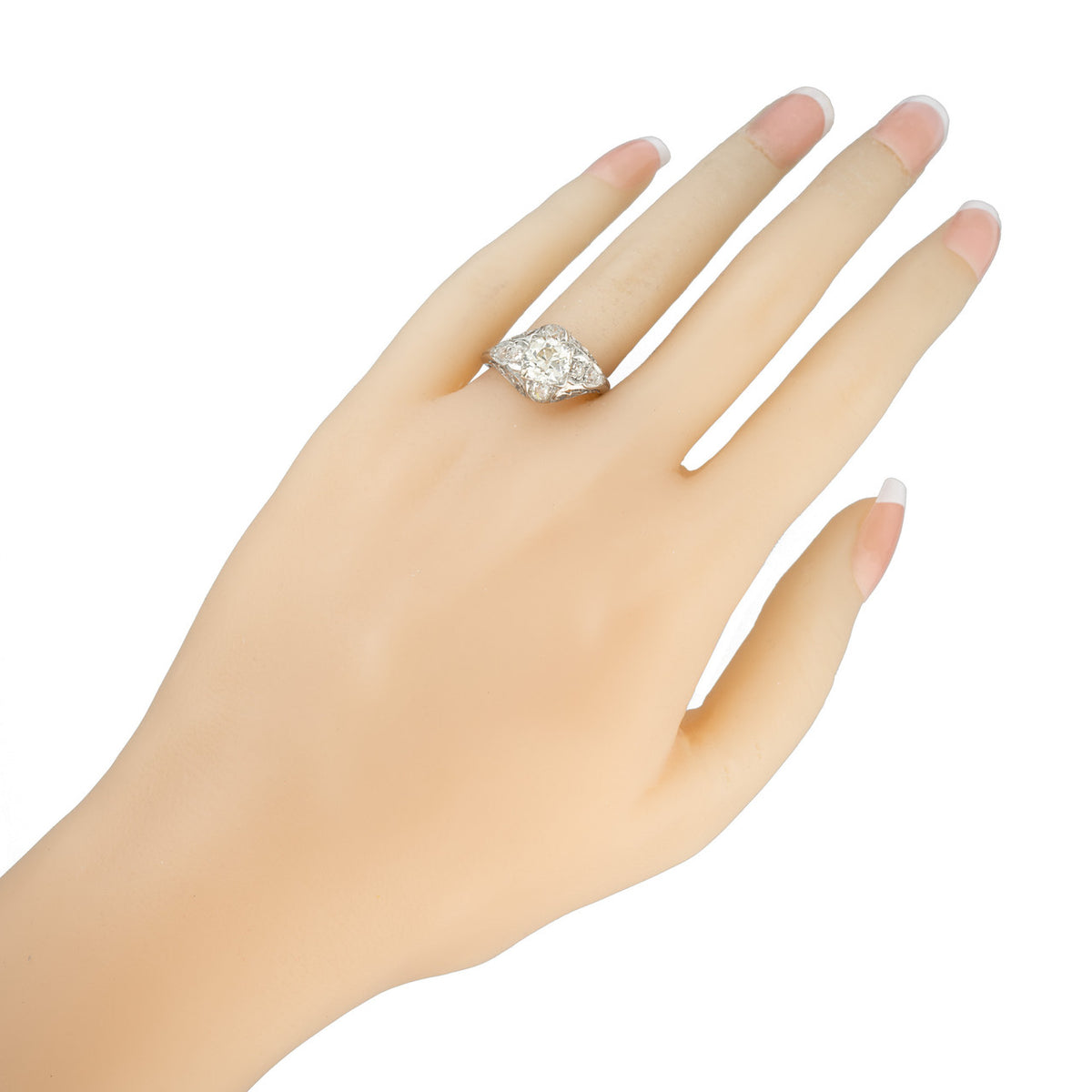 EGL Certified 1.40 Carat Victorian Diamond Filigree Platinum Engagement Ring – image 7