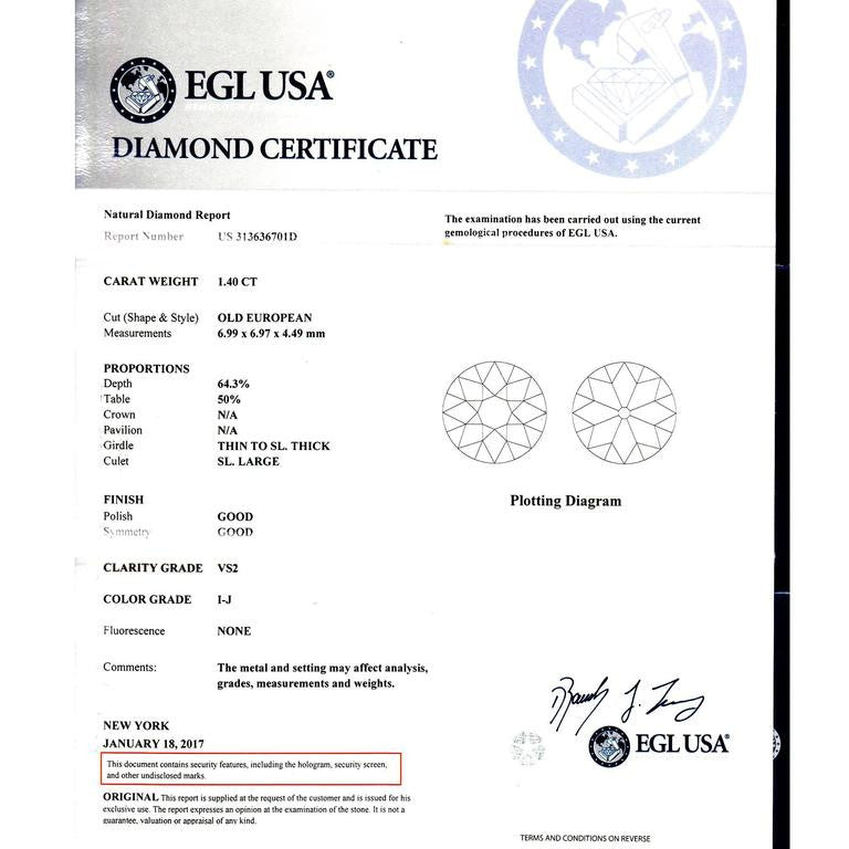 EGL Certified 1.40 Carat Victorian Diamond Filigree Platinum Engagement Ring – image 3