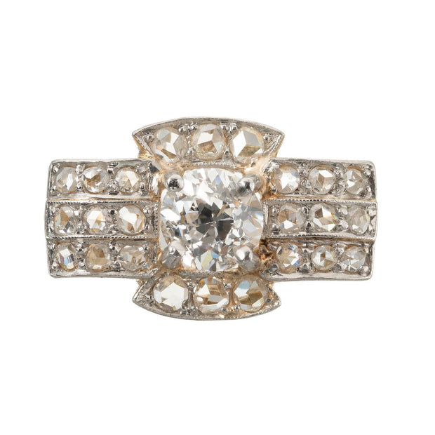 Victorian .60 Carat Diamond Gold Silver Bow Engagement Ring