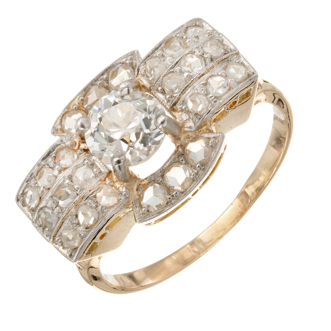 Victorian .60 Carat Diamond Gold Silver Bow Engagement Ring – image 2