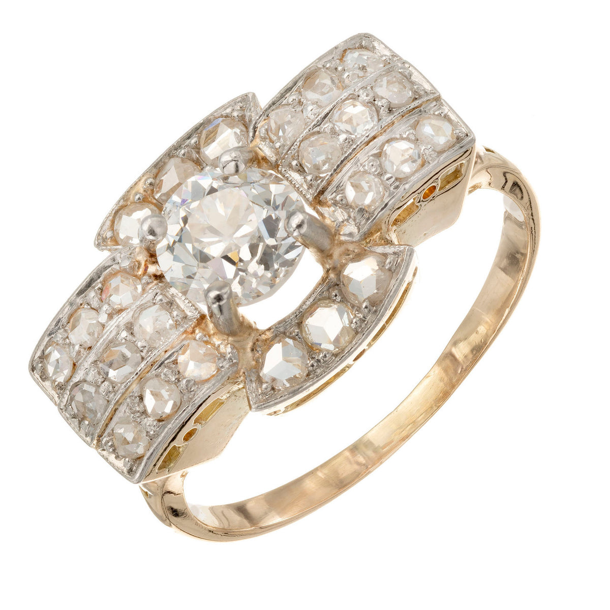 Victorian .60 Carat Diamond Gold Silver Bow Engagement Ring – image 2