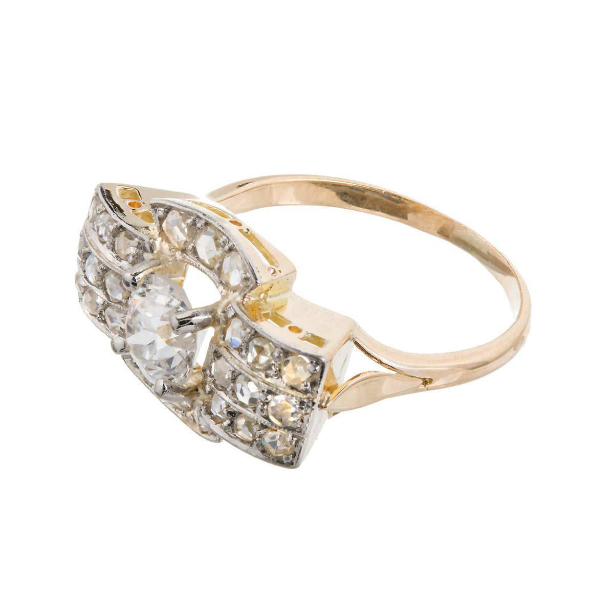 Victorian .60 Carat Diamond Gold Silver Bow Engagement Ring – image 4