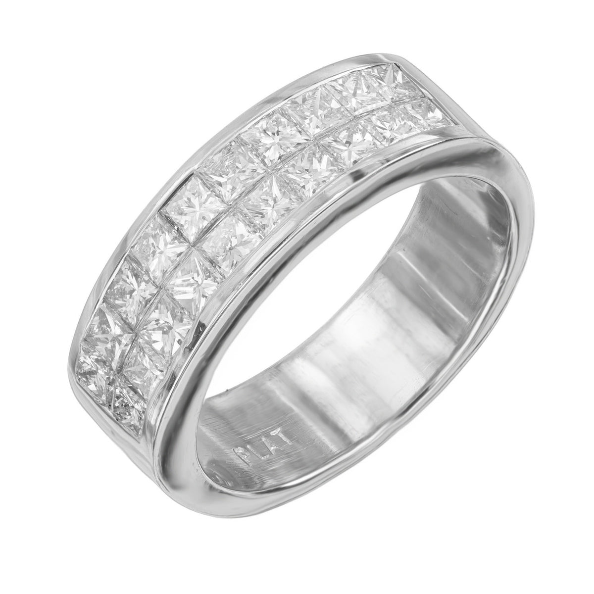 1.50 Carat Diamond Princess Cut Two-Row Wedding Band Platinum Ring