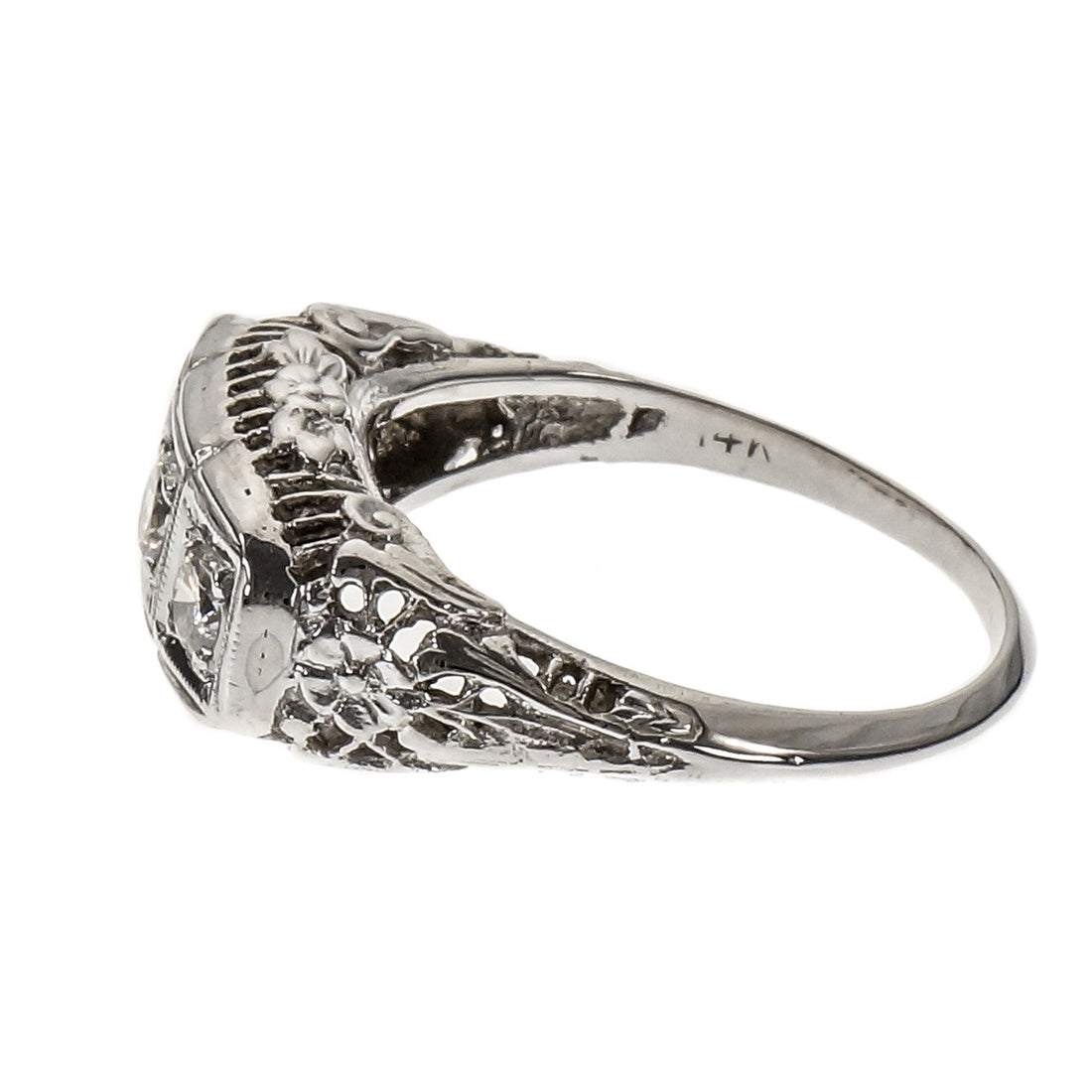 Vintage Filigree Dome Ring 14k White Gold Diamond – image 5