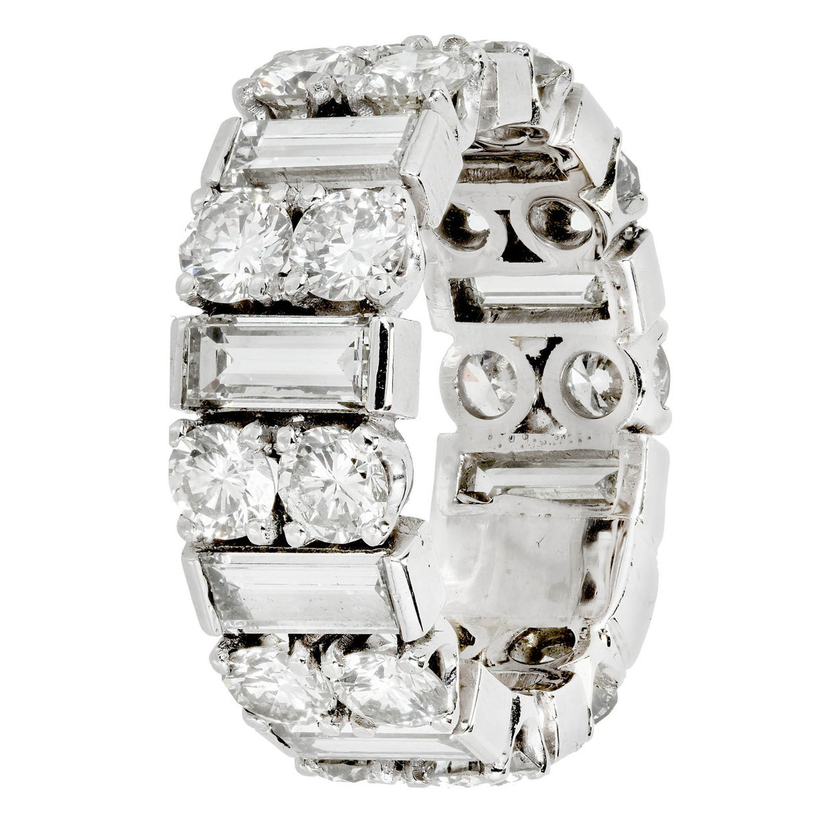 Estate Baguette Round Diamond Eternity Band Ring Platinum – image 2