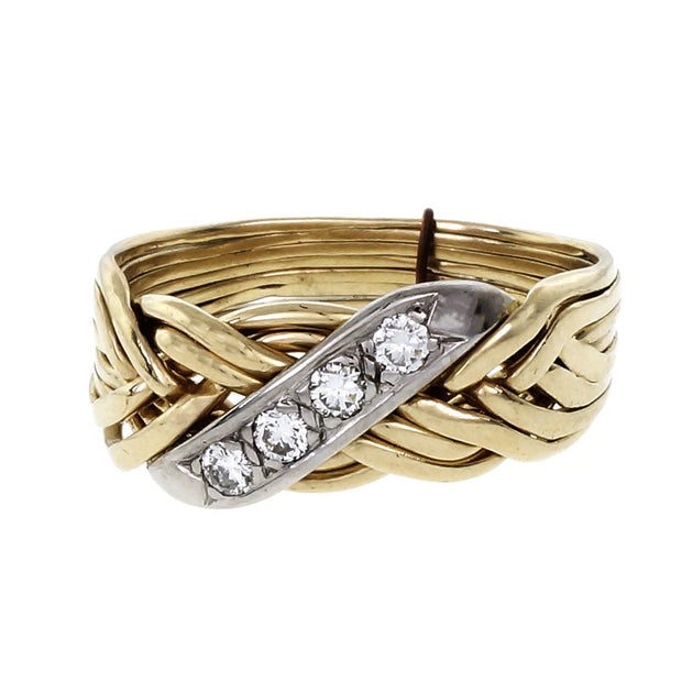 Vintage 1970 Men’s 8 Row Puzzle Ring Diamond 14k Gold