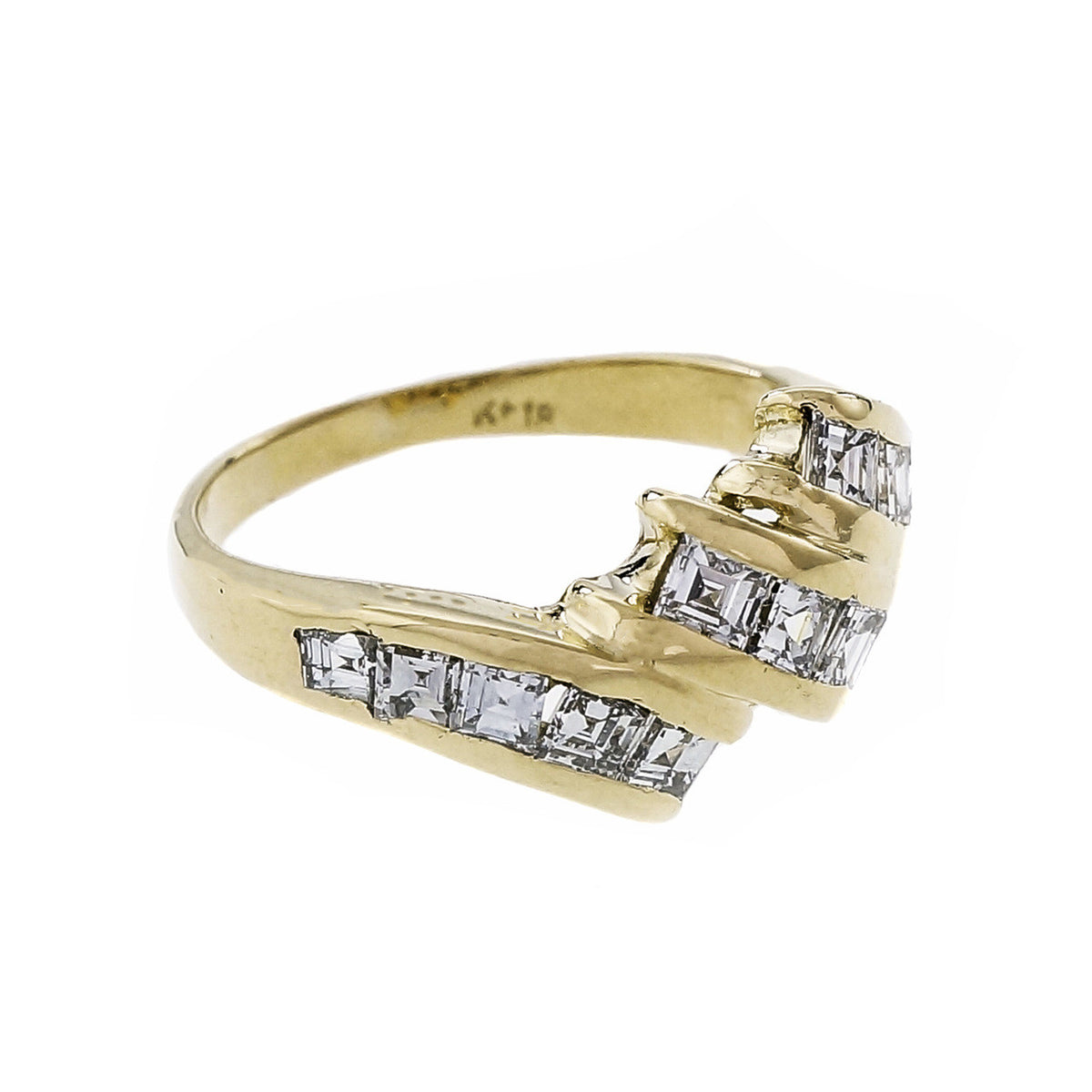 Estate Step Cut Diamond Swirl Ring 18k Yellow Gold – image 2