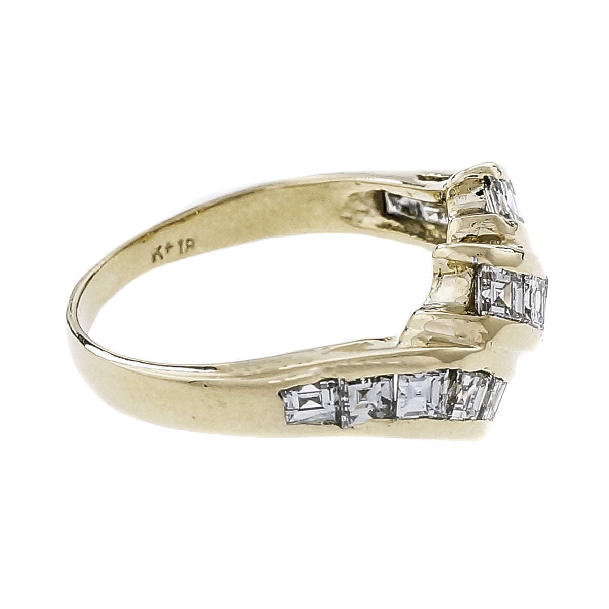 Estate Step Cut Diamond Swirl Ring 18k Yellow Gold – image 3