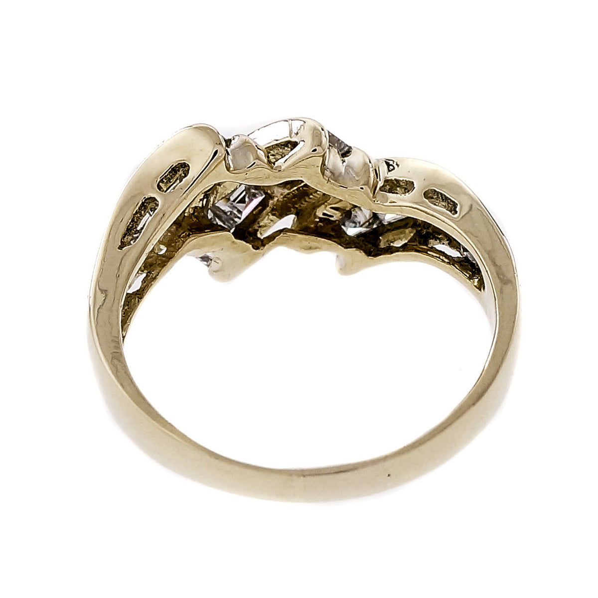 Estate Step Cut Diamond Swirl Ring 18k Yellow Gold – image 4