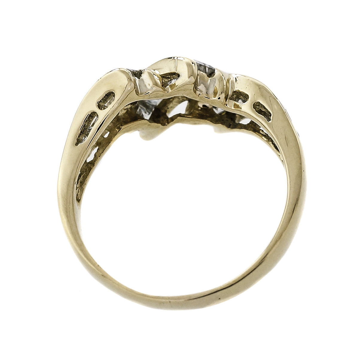 Estate Step Cut Diamond Swirl Ring 18k Yellow Gold – image 5