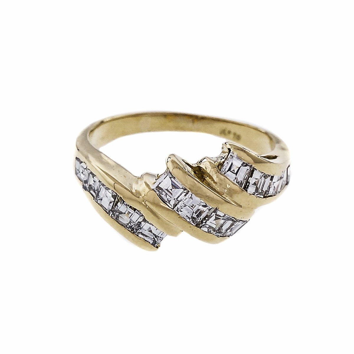 Estate Step Cut Diamond Swirl Ring 18k Yellow Gold