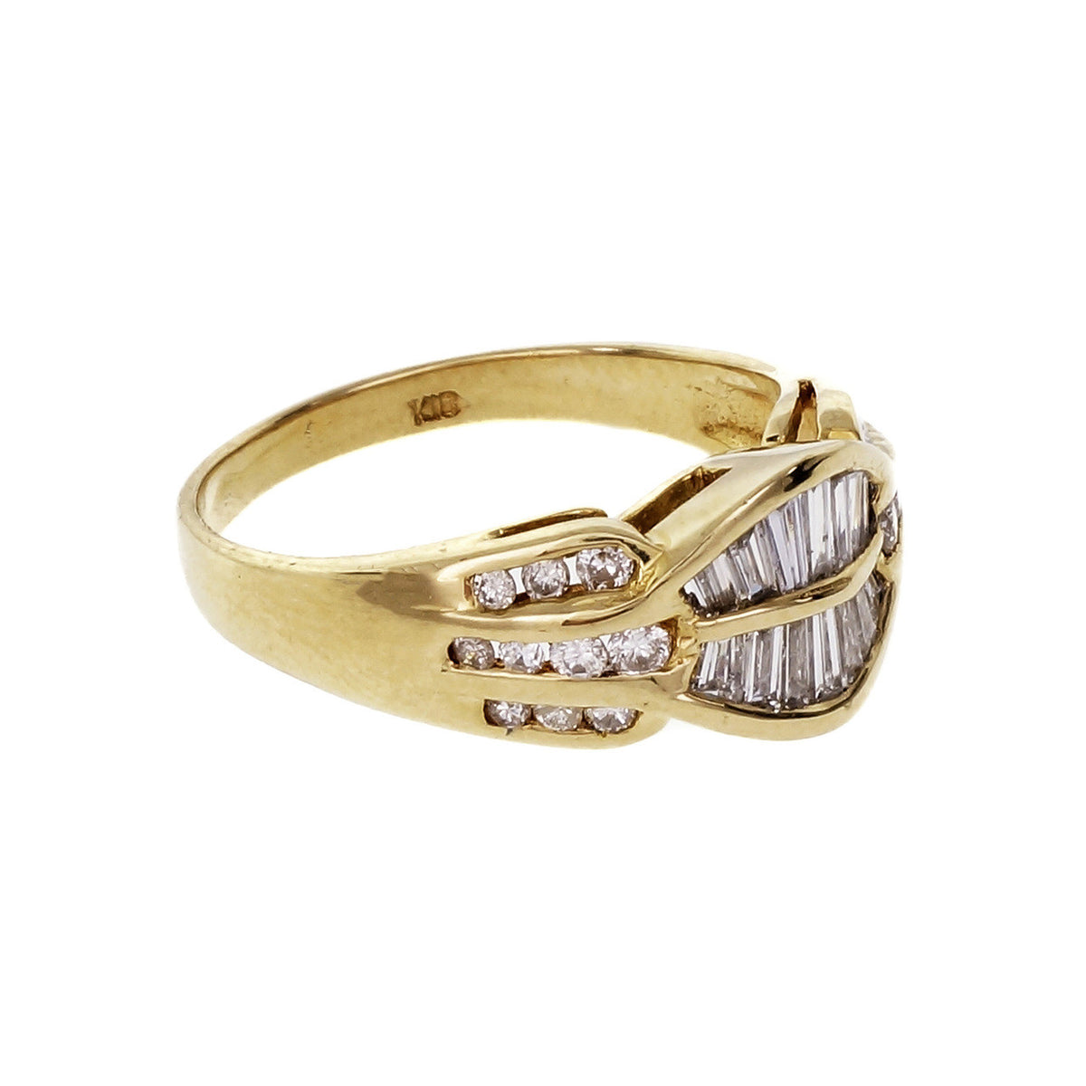Estate Dome Ring Channel Set Round Tapered Baguette Diamonds 18k Gold – image 2