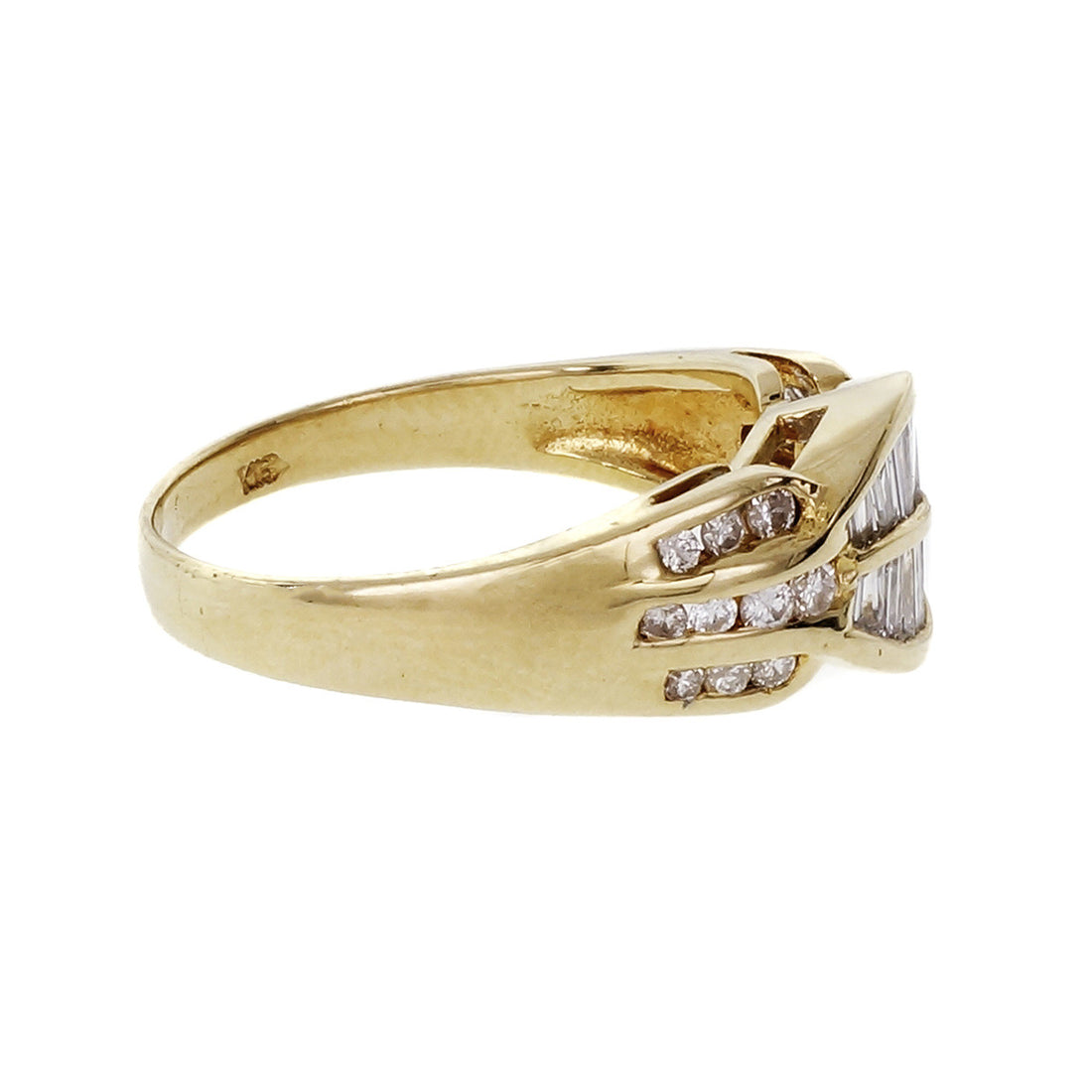 Estate Dome Ring Channel Set Round Tapered Baguette Diamonds 18k Gold – image 3