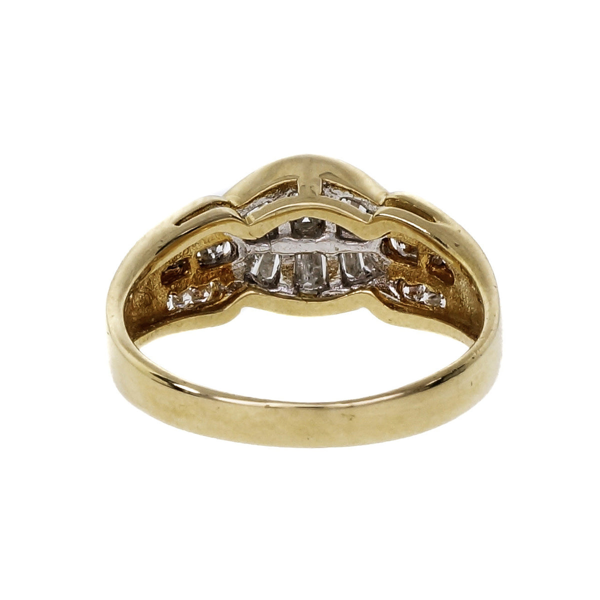 Estate Dome Ring Channel Set Round Tapered Baguette Diamonds 18k Gold – image 4