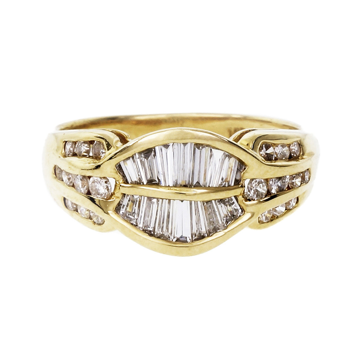 Estate Dome Ring Channel Set Round Tapered Baguette Diamonds 18k Gold