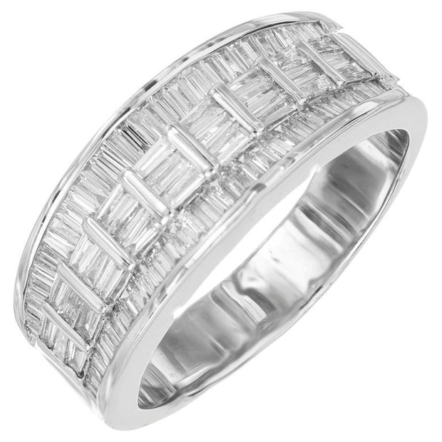2.50 Carat Baguette Diamond Cluster 14k White Gold Band Ring