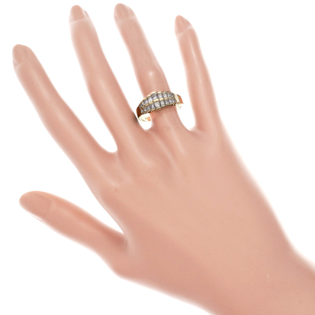 1.50 Carat Diamond  Yellow Gold Unisex Two Row Band Ring – image 6