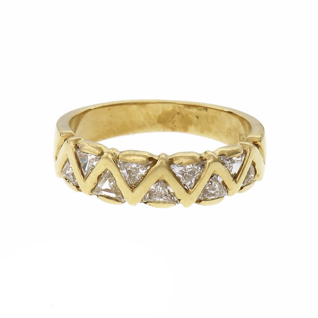 Triangle Diamond Wedding Band 18k Yellow Gold Ring