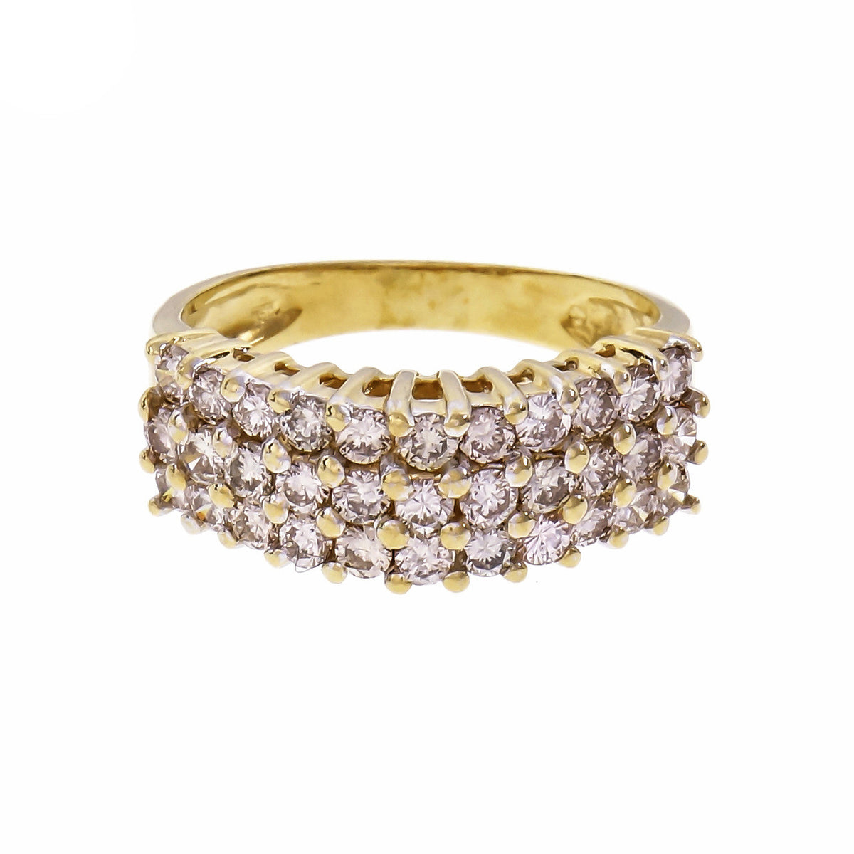 Vintage 1960 3 Row Pyramid Diamond Ring 18k Yellow Gold