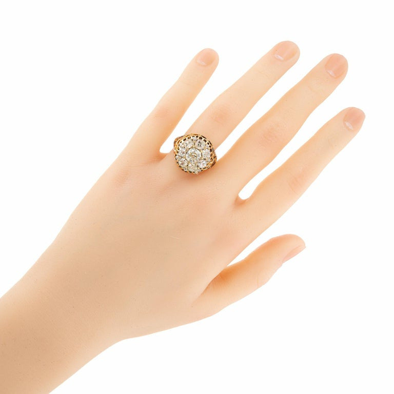 EGL 3.05 Carat Diamond Victorian Enamel Yellow Gold Cocktail Cluster Ring – image 7