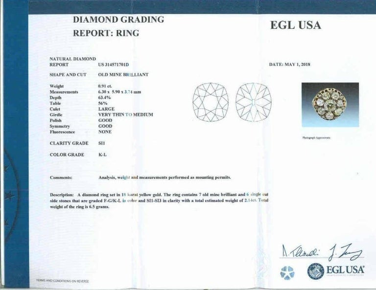 EGL 3.05 Carat Diamond Victorian Enamel Yellow Gold Cocktail Cluster Ring – image 3