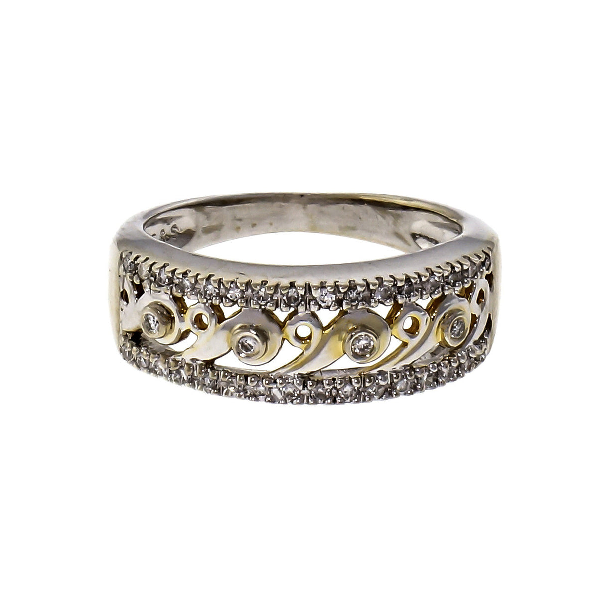 Open Work Diamond 2-Tone 14k Gold Band Ring