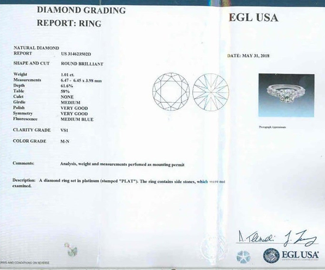 1.01 Carat Brilliant Cut Diamond Platinum Engagement Ring – image 3