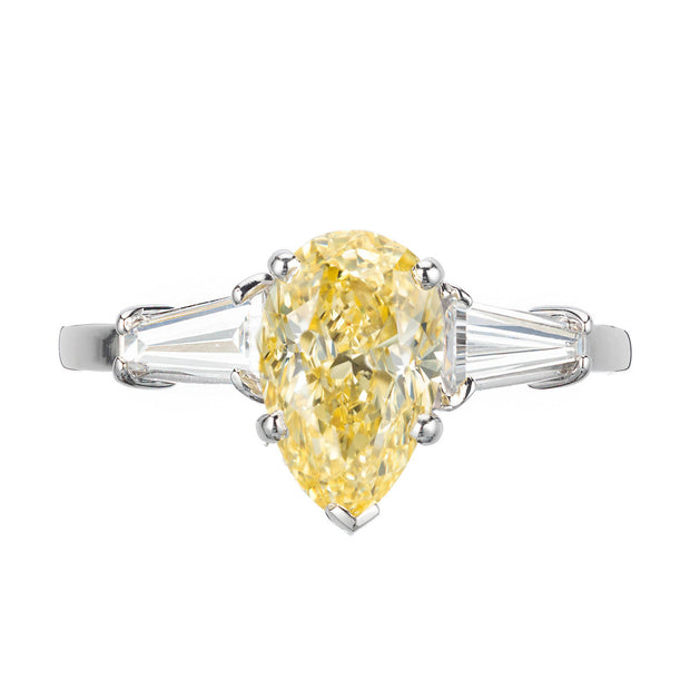 GIA Certified 1.54 Carat Pear Yellow Diamond Platinum Engagement Ring