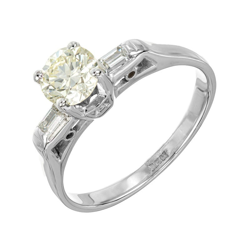 GIA Certified .78 Carat Round Yellow Diamond White Gold Art Deco Engagement Ring – image 2