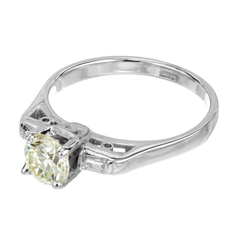 GIA Certified .78 Carat Round Yellow Diamond White Gold Art Deco Engagement Ring – image 4