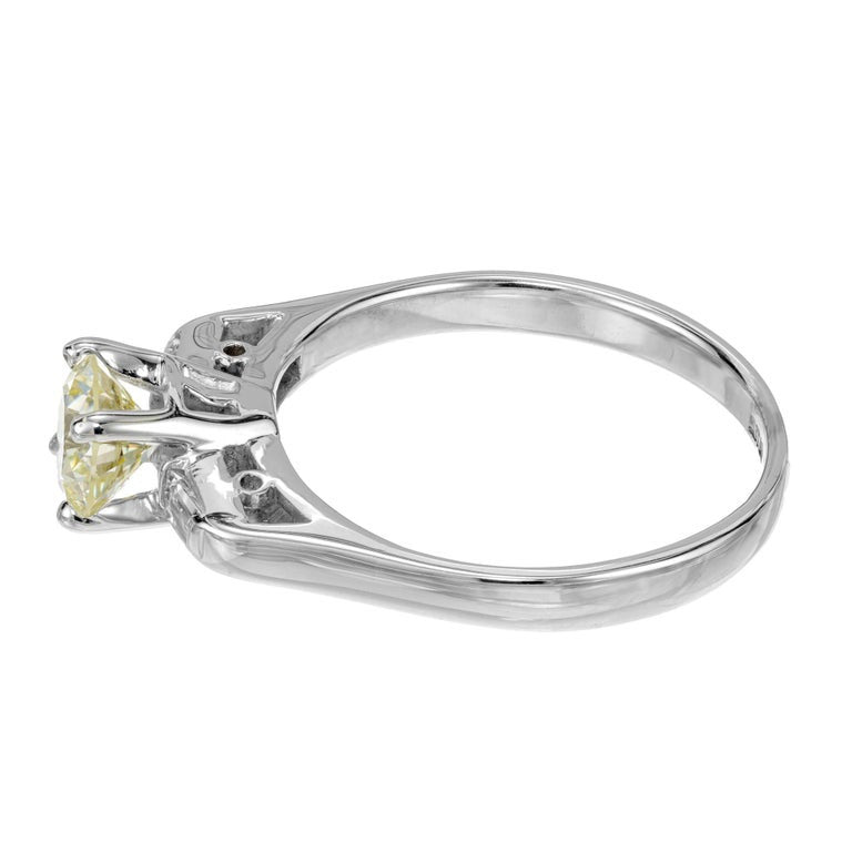 GIA Certified .78 Carat Round Yellow Diamond White Gold Art Deco Engagement Ring – image 5