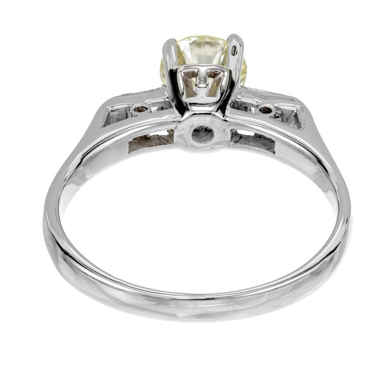 GIA Certified .78 Carat Round Yellow Diamond White Gold Art Deco Engagement Ring – image 6