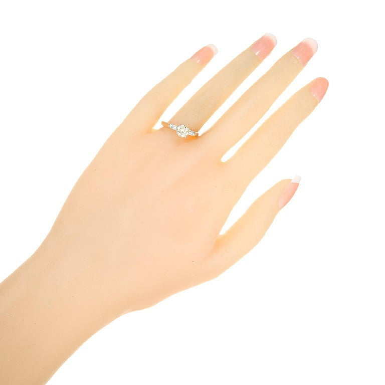 GIA Certified .78 Carat Round Yellow Diamond White Gold Art Deco Engagement Ring – image 7