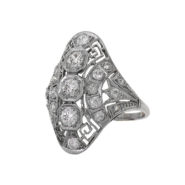 Vintage 1940 Platinum Dome Ring Old European Cut 1.00ct