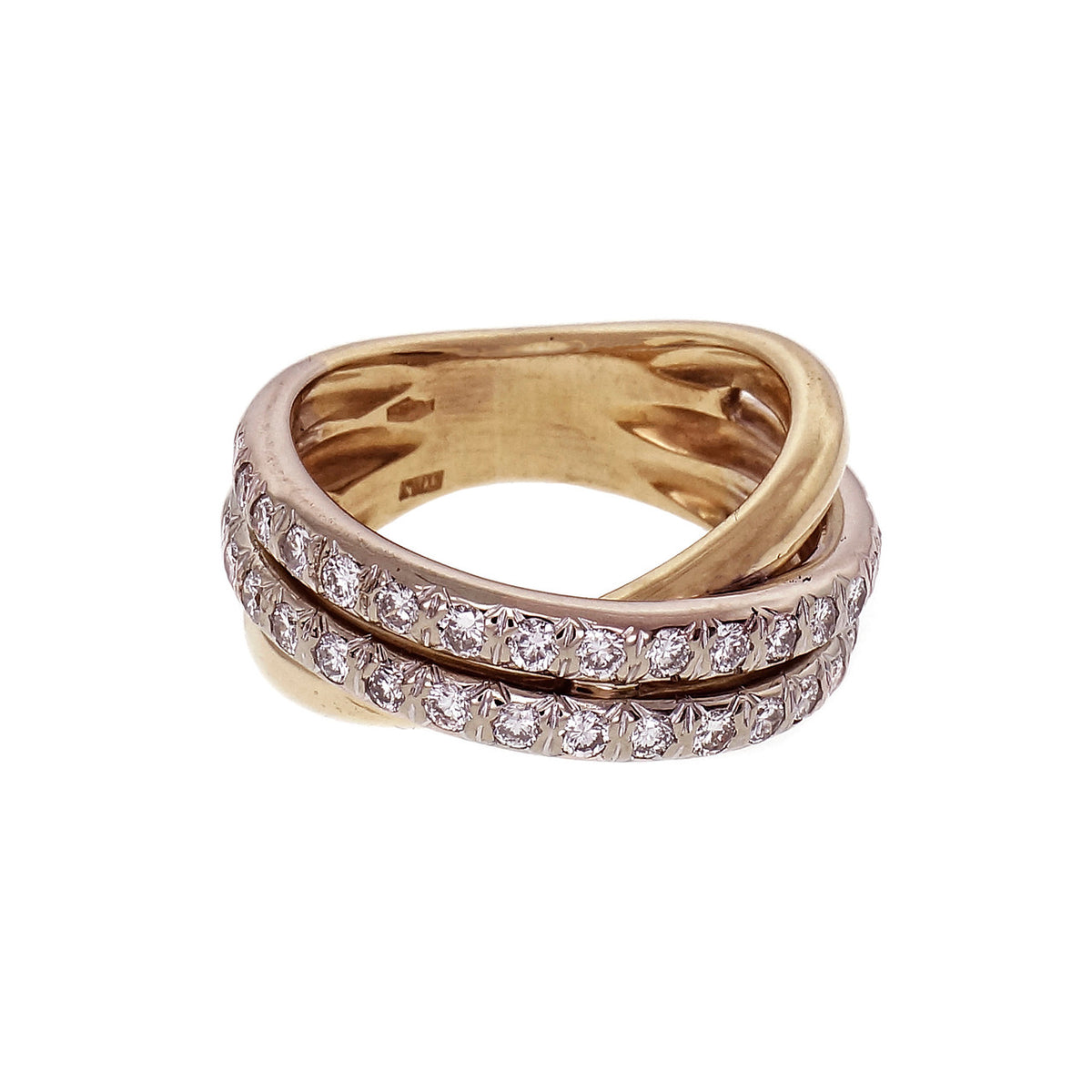 Estate Cross-Over Diamond Ring 18k Yellow Gold