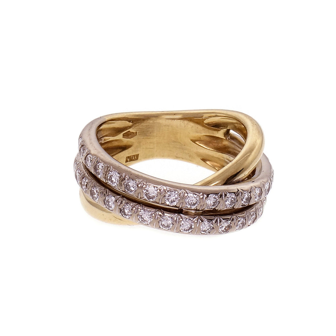 Estate Cross-Over Diamond Ring 18k Yellow Gold – image 2