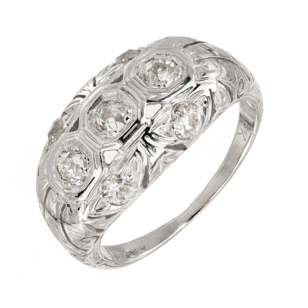.42 Carat Diamond 18k White Gold Art Deco Dome Engagement Ring