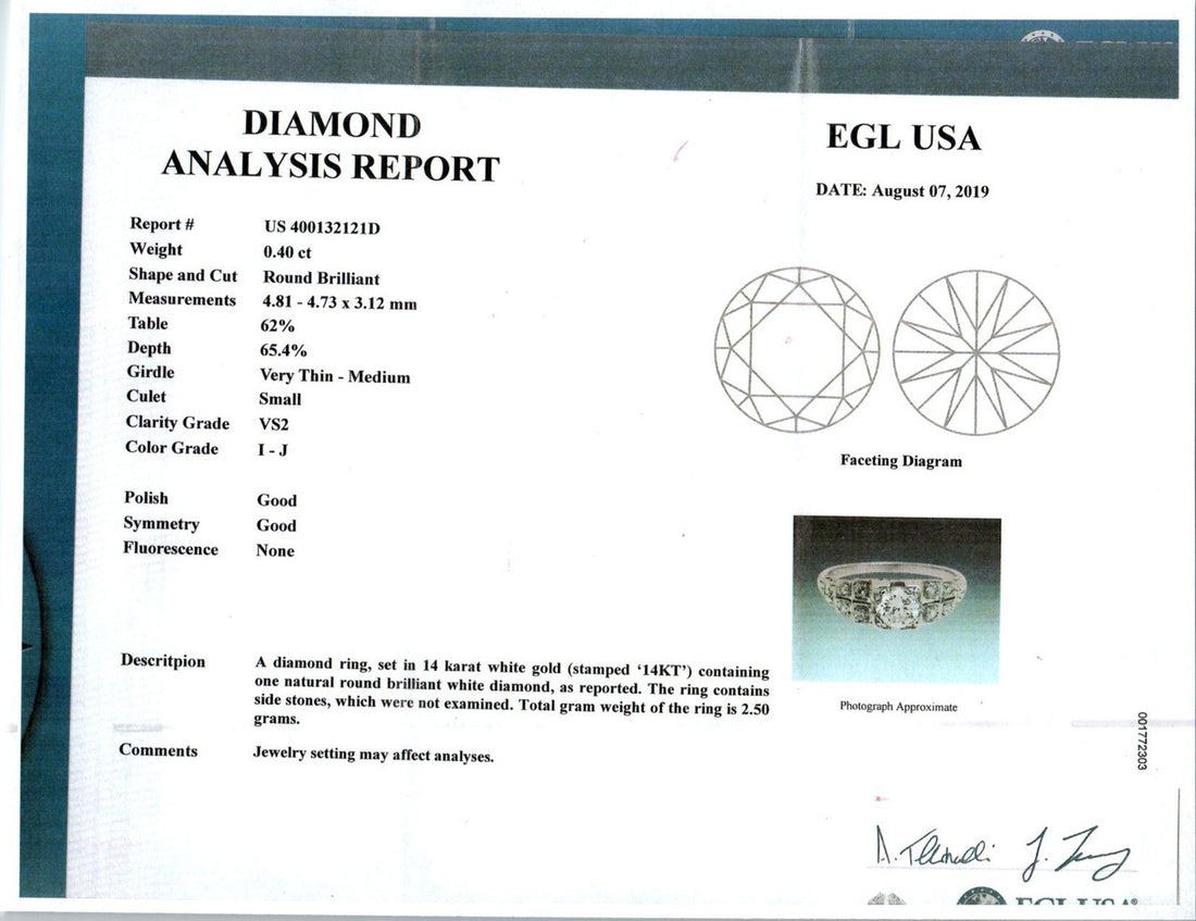 EGL Certified .40 Carat Diamond White Gold Engagement Ring – image 8