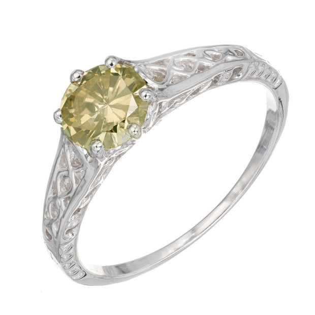 GIA Certified .65 Carat Yellow Diamond White Gold Engagement Ring