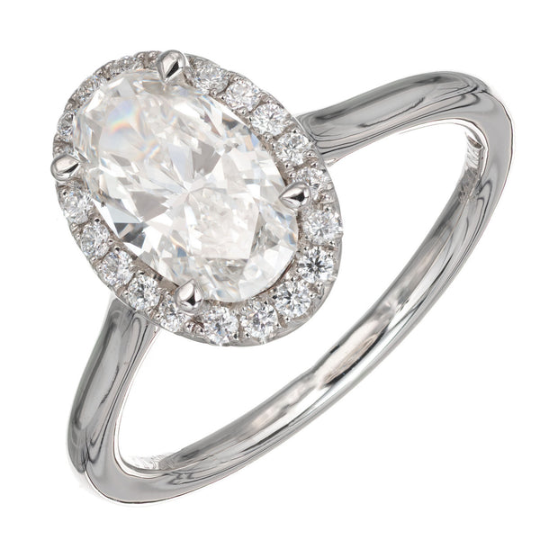 Peter Suchy GIA Certified 1.17 Carat Oval Diamond Halo Platinum Engagement Ring