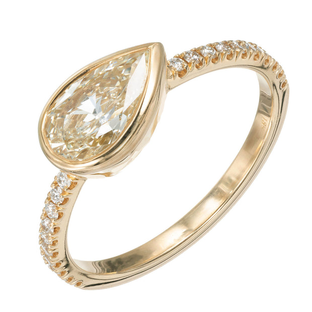 Peter Suchy GIA Certified 1.01 Carat Yellow Pear Diamond Gold Engagement Ring
