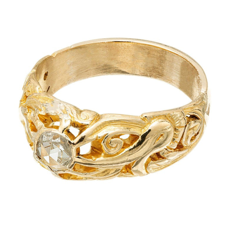 .25 Carat Diamond Yellow Gold Art Nouveau Engagement Ring – image 3