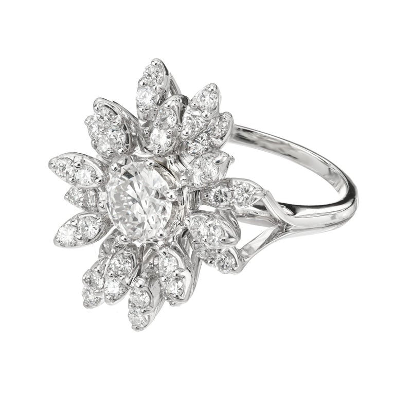 EGL Certified .81 Carat Diamond White Gold Cocktail Cluster Ring – image 3