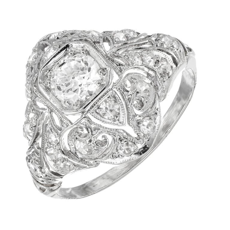 EGL Certified .43 Carat Diamond Platinum Dome Art Deco Engagement Ring – image 2