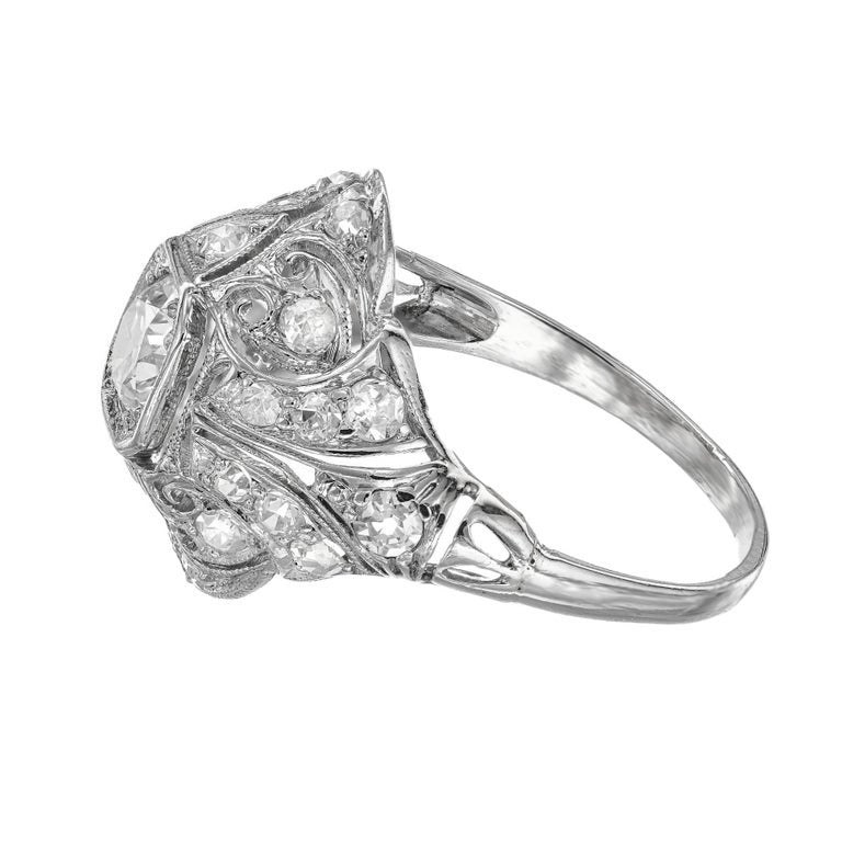 EGL Certified .43 Carat Diamond Platinum Dome Art Deco Engagement Ring – image 5