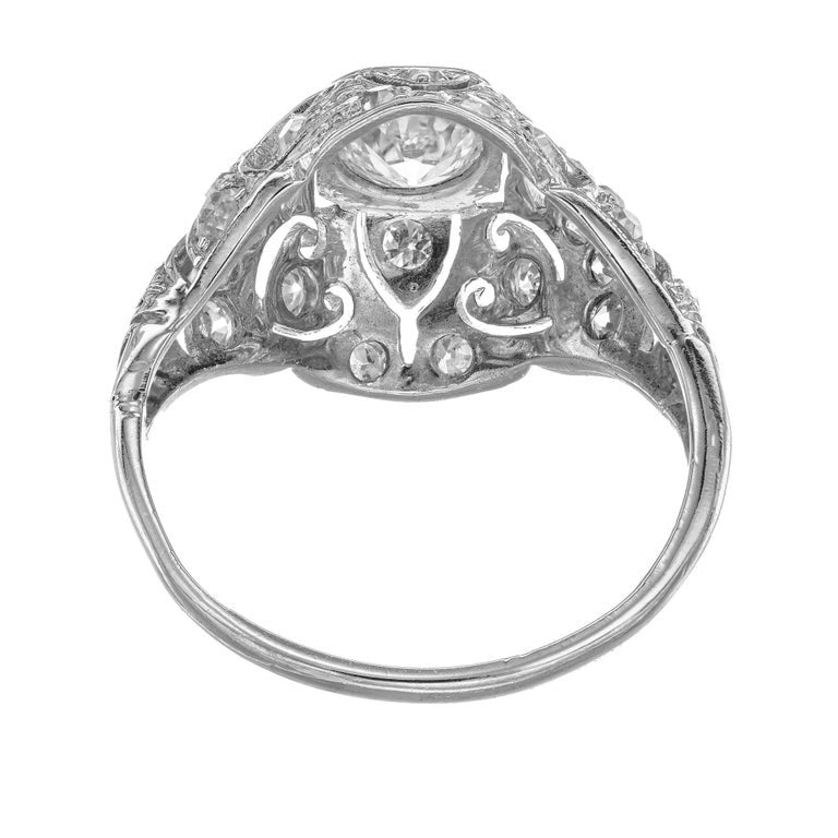EGL Certified .43 Carat Diamond Platinum Dome Art Deco Engagement Ring – image 6