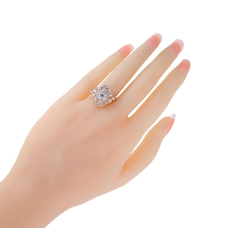 EGL Certified .43 Carat Diamond Platinum Dome Art Deco Engagement Ring – image 7